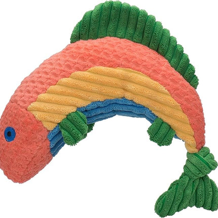 HuggleHounds Knottie Plush Dog Toy - Dog Stuffed Animal Toy, Puppy Toys, Squeaky Dog Toy for Small, Medium & Large Dogs, Durable Plush to Keep Them Busy - Rainbow Trout, Large