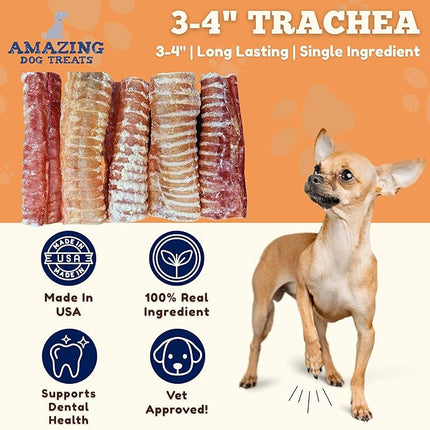 Amazing Dog Treats - Beef Trachea Rings (3-4 Inch, 12 Count) -Premium Dog Chews- Great for Small Size Dogs - Excellent Source of Glucosamine and Chondroitin- Great for All Breeds