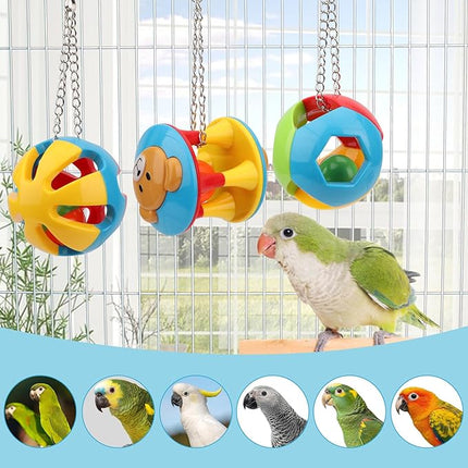 Hypeety Pet Parrot Toy Plastic Colorful Birds Ball with 1 Bell for Budgie African Grey Cockatoo Cockatiel Sun Conures 4 Balls