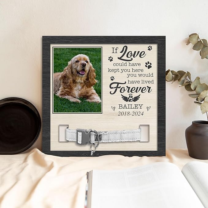 Nazenti Personalized Dog Memorial Picture Frame, Pet Loss Gift, Custom Sympathy Gifts for Loss of Dog, Cat Condolences Gift, Pet Memorial Frame with Collar Holder, Dogs Sign Bereavement Gifts