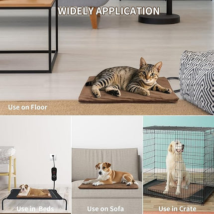 NAMOTEK Pet Heating Pad Adjustable Temperature with Timer, Waterproof Heated Mat with Chew Resistant Cord, Auto Power-Off Electric Indoor Pet Heat Pad for Dogs and Cats