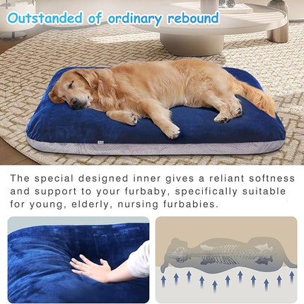 Magic Dog Super Soft Extra Large Dog Bed Jumbo Pet Beds Orthopedic 47 Inch Washable Anti Slip Dog Sleeping Mattress with Removable Cover, Blue XL
