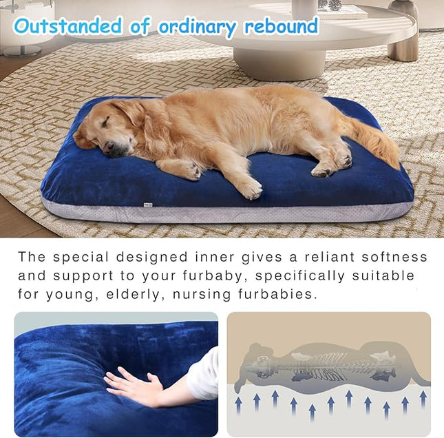 Magic Dog Super Soft Extra Large Dog Bed Jumbo Pet Beds Orthopedic 47 Inch Washable Anti Slip Dog Sleeping Mattress with Removable Cover, Blue XL