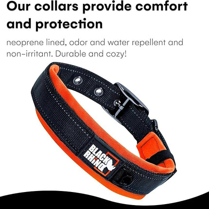 Black Rhino Extra Large Dog Collar - Adjustable Reflective Heavy Duty Dog Collars with Ultra-Soft Neoprene Padding - Weatherproof, Durable, and Comfortable - Ideal for Active Dogs - Orange and Black