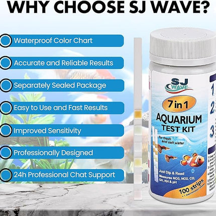 7 in 1 - Aquarium Test Strips | 100 Fast & Accurate Strips | Fish Tank Aquariums Water Test Kit & ebook | Aquarium Thermometer | Fish Tank Water Testing Kit for Fresh & Saltwater | Versatile Usage