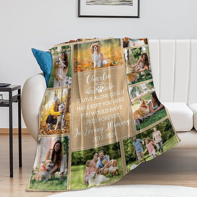 Custom Pet Loss Memorial Blankets - Personalized Dog Remembrance Blanket with Photo - Bereavement & Sympathy Dog Memorial Gifts for Loss of Dog, in Loving Memory Blanket for Pet Owner Dog Lover