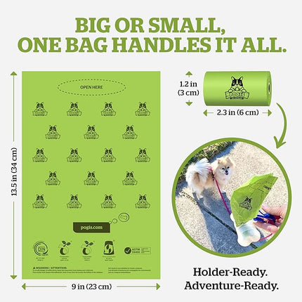 Pogi's Compostable Poop Bags – Leak-Proof, Extra-Large, Made with Plants – 32 Rolls (480 Bags)