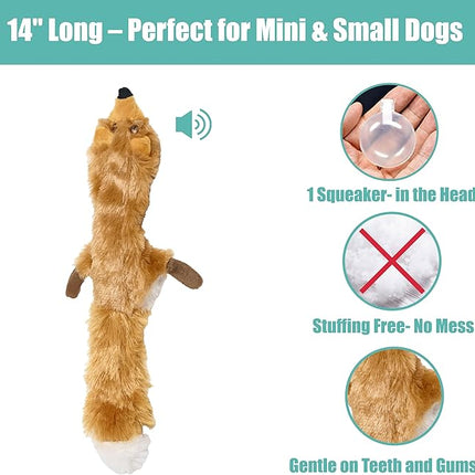 SPOT Skinneeez Fox – 14" Stuffing-Free Plush Squeaky Dog Toy for Small & Medium Dogs, Best for Light to Moderate Chewers, Mess-Free Play
