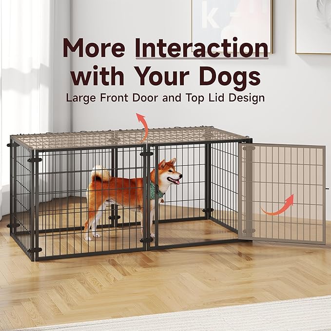 48 inch Metal Wire Small Medium Dog Crate with Tray, Double Door, Puppy Dog Playpen for Yard Indoor Outdoor Use,XL Dog Cage Kennel (48" L x 23.6" Wx23.6 H)
