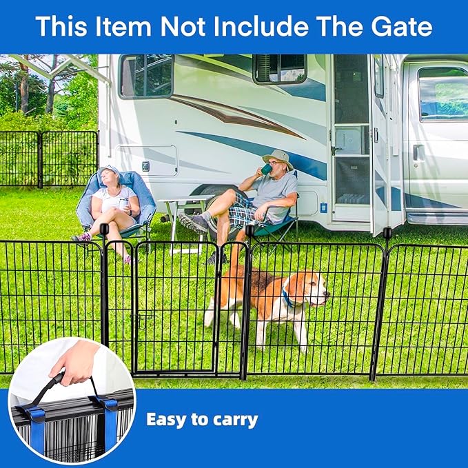 ADAVIN Tall Garden Fence Animal Barrier, 54 in(H) Dog Fence Outdoor for Yard, Wide Door Low Threshold 8 Panels Total 17.7 Ft(L) Dog Fencing,Temporary Fences for Medium/Large Pets（No Gate）