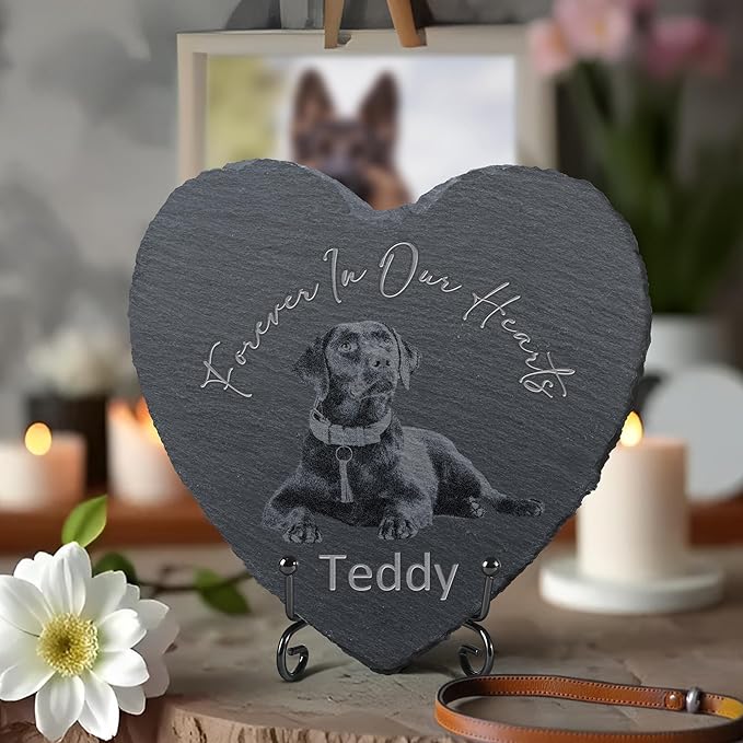 Personalized Pet Memorial Stone, Dog Memorial Gifts, Pet Loss Sympathy Gift, in Memory of Dog Cat - Forever in Our Hearts（Heart）