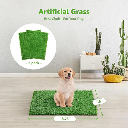 Artificial Dog Grass Pee Pad 18.75"x15" 2 Pack, Washable Indoor Potty Training Replacement Turf for Puppy, Reusable Realistic Grass Mat for Dogs