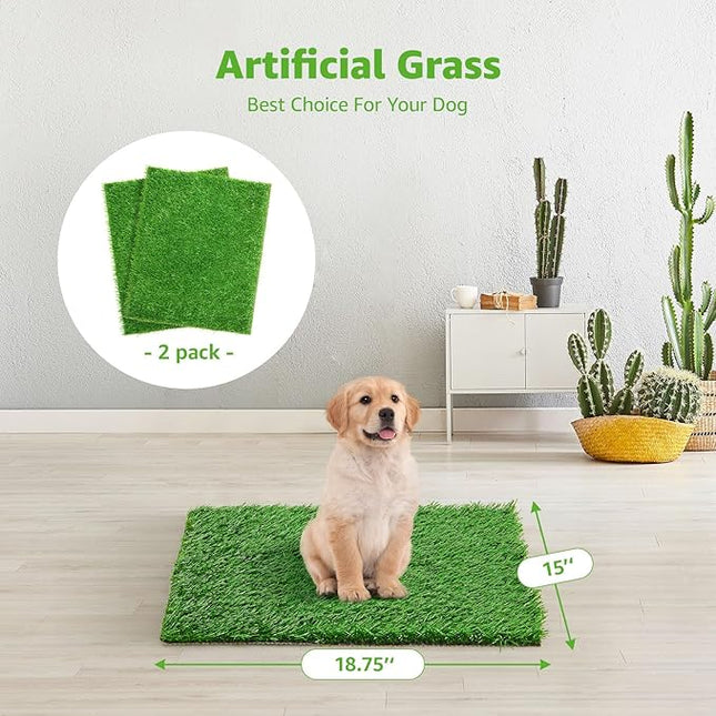 Artificial Dog Grass Pee Pad 18.75"x15" 2 Pack, Washable Indoor Potty Training Replacement Turf for Puppy, Reusable Realistic Grass Mat for Dogs