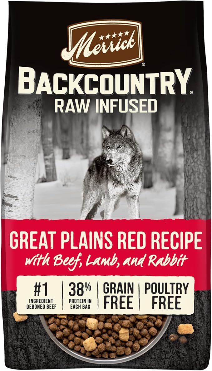 Merrick Backcountry Raw Infused Grain Free Dog Food, Great Plains Red Recipe, Freeze Dried Dog Food - 10 lb. Bag