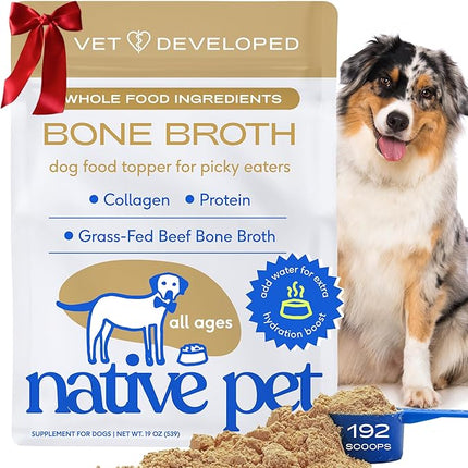 Native Pet Bone Broth for Dogs and Cats - Made with Real Beef Bone Broth, Dog Food Toppers for Picky Eaters- Provides Extra Hydration & Nutrition for Joint Strength, Immunity & Heart Health-192 Scoops