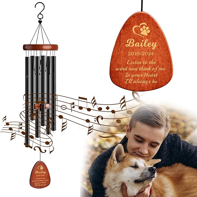 Personalized Dog Memorial Gifts for Loss of Dog Pet Memorial Gifts for Dogs Memory Wind Chimes for Loss of Loved One Dogs Sympathy Bereavement Gift Wind Chimes for Outside(Design 2, Champagne Gold)