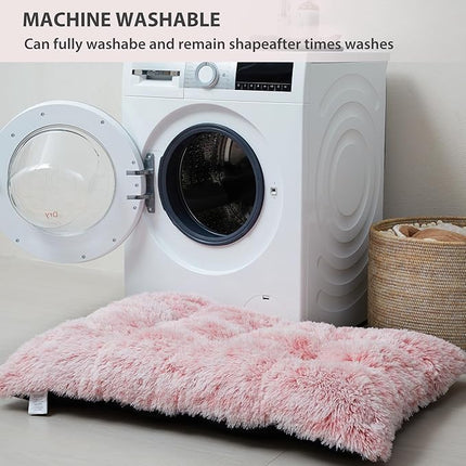 BFPETHOME Dog Beds for Large Dogs, Plush Kennel Pad - Fluffy Cozy &Ease Anxiety, Washable Dog Mats with Anti-Slip, 42(41 x 27 inch), Pink