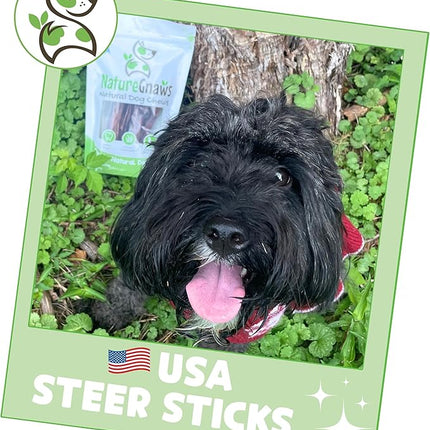 Nature Gnaws USA Steer Sticks for Dogs 5-7" (8oz) - Mixed Thickness - Long Lasting for Aggressive Chewers and Large Dogs - Natural Beef Bully Dog Chew Bones (Pack of 2)