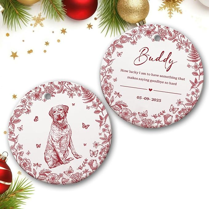 Personalized Chinoiserie Toile Pet Memorial Ornament – Custom Dog or Cat Christmas Ornament – Personalized with Name and Date – Custom Pet Picture Ornament – Pet Lovers Gift