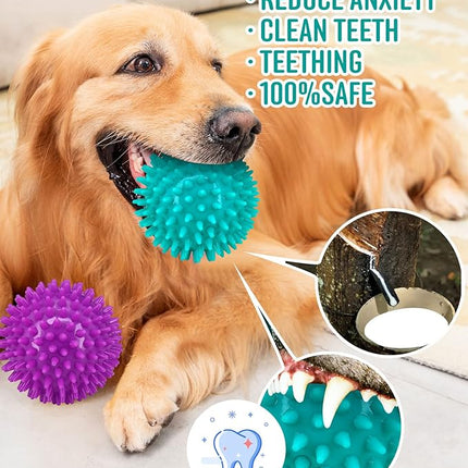 2 Pack 4.5” Heavy Duty Squeaky Dog Ball for Medium Large Dogs, Spikey Dog Ball Toys for Clean Teeth and Training, Large Dog Toys for Aggressive Chewers…