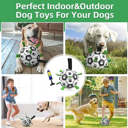 QDAN Dog Toys Extra Large Soccer Ball with Straps, Tug Toy, Water Toy, Durable Dogs Balls World Cup for Large（9 Inch）