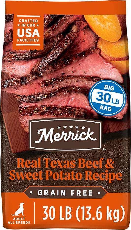 Merrick Premium Grain Free Dry Adult Dog Food, Wholesome And Natural Kibble, Real Texas Beef And Sweet Potato - 30.0 lb. Bag