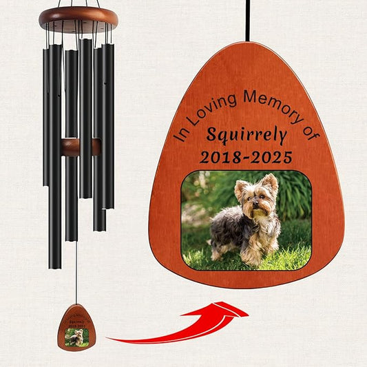 Funnylife Personalized Pet Memorial Wind Chime with Photo, Dog Memorial Gifts Pet Loss Sympathy Gifts Thoughtful Dogs and Cats Bereavement Remembrance Picture Memory Wind Chime 26"