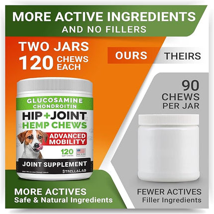 Large Breed Hemp + Glucosamine Dog Joint Supplement - Hemp Chews for Dogs Hip Joint Pain Relief - Omega 3, Chondroitin, MSM - Advanced Mobility Hemp Oil Treats for Large Dogs - Made in USA - 240 Ct