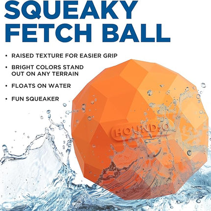 Hound2O Dog Toys | Squeaky Fetch Ball for Dogs | Orange Floating Outdoor Toy - Easy to Clean and Made from Non Toxic Materials