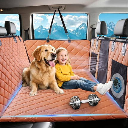 Hard Bottom Car Seat Cover for Dogs, PU+Plush Dog Car Seat Cover for Back Seat, Waterproof Backseat Extender for Dogs in Car (Brown, L - Cars, Small/Mid-Size SUVs & Trucks)