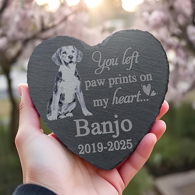 Pet Memorial Stone, Dog Memorial Stone, Dog Memorial Gifts for Loss of Dog, Pet Memorial Gifts, Loss of Pet Sympathy Gift, in Loving Memory Pet - Left Paw Prints on My Heart - Heart Shaped