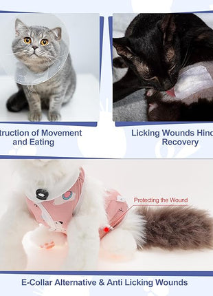 Cat Recovery Suit, Soft Breathable Cat Surgeries Suit, Cat Onesie for Cats After Surgeries, Prevents Licking Wounds, M, Pink