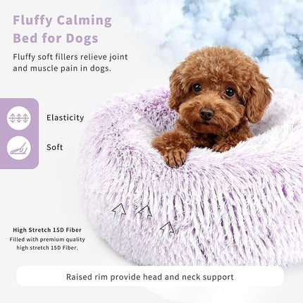 Dog Bed for Small Dogs 19 Inch Donut Cuddler Plush Cat Calming Bed Machine Washable,Puppy Bed Gradient Purple