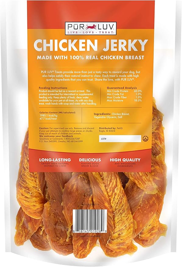 Chicken Jerky Dog Treats, Made with 100% Real Chicken Breast, 16 Ounces, Healthy, Easily Digestible, Long-Lasting, High Protein, Satisfies Dog's Urge to Chew