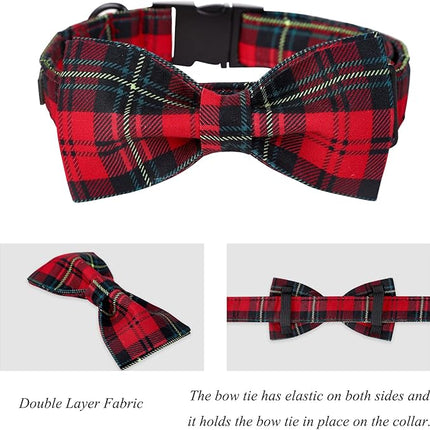 Lionet Paws Christmas Dog Collar with Bowtie, Dog Bowtie Collar with Metal Buckle for Dogs, Adjustable Comfortable Dog Collar Girl Boy Gift, XS, Neck 8-12 in