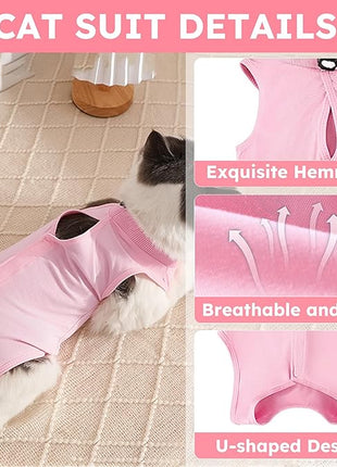 Cat Recovery Suit for Spay Abdominal Wounds, Kitten Onesie Bodysuit for Cats After Surgery, Cat Surgery Recovery Suit Female Cone of Shame Alternative for Cats Anti Licking (Pink,M)