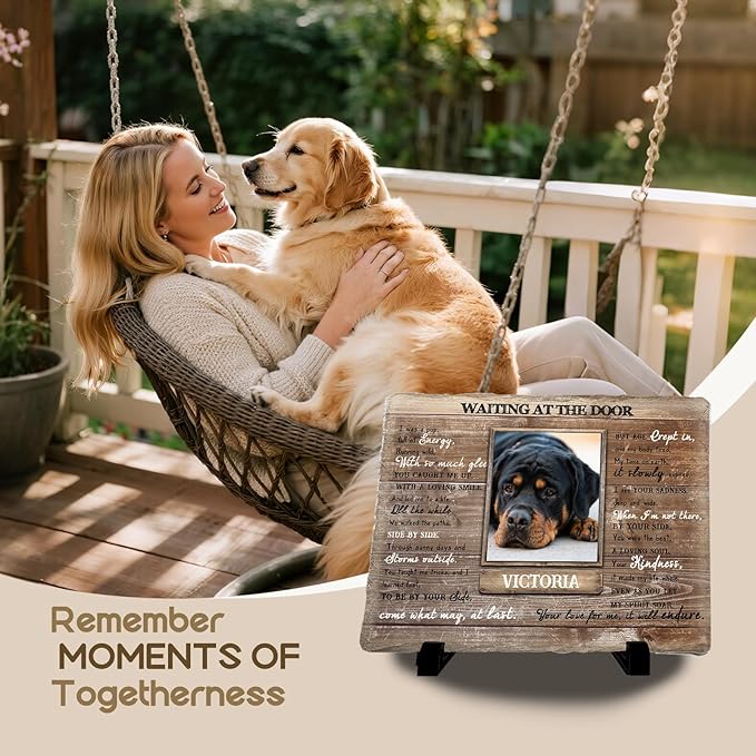 Personalized Pet Memorial Stone, Custom Dog Memorial Gifts for Loss of Dog with Photo Name Date, Dog Remembrance Gift, Loss of Dog Sympathy Gift for Dog Cat Lovers (Quote 14)