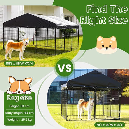Large Outdoor Dog Enclosure,Heavy Duty Dog Cage with Roof,Galvanized Steel Dog Kennel Fence with Double Safety Locks(79”W x 79”D)