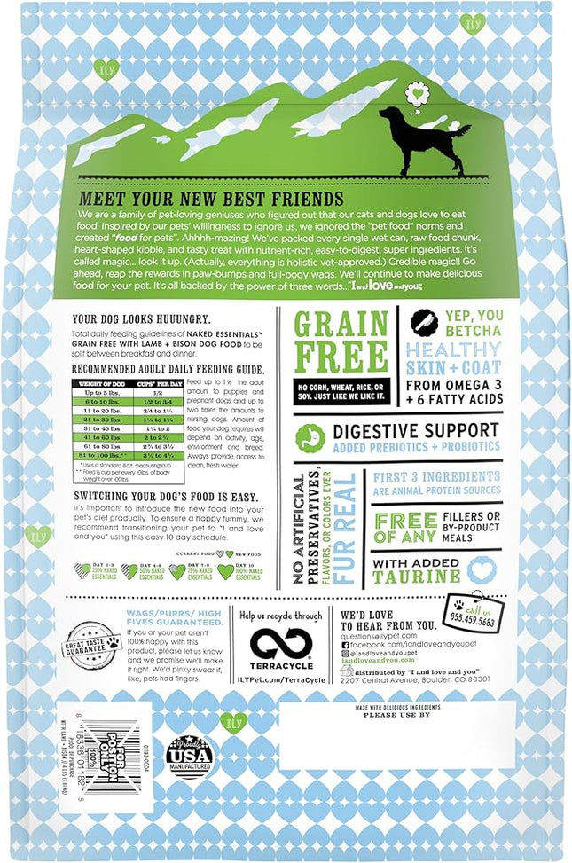 I and love and you Naked Essentials Dry Dog Food - Lamb + Bison - High Protein, Real Meat, No Fillers, Prebiotics + Probiotics, 4lb Bag