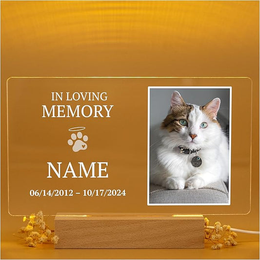 Cat Memorial Gifts/Memorial Gifts/Pet Memorial Stones/Personalized With UV Printed Acrylic/LED Base For Perfect Ambiance