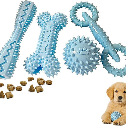 4 Pack Puppy Teething Toys 0-6 Months Puppy Chew Toys for Teething Cute Small Dog Toy Soft Rubber Toy for Puppies(Blue)