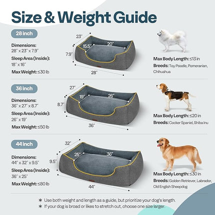 Large Orthopedic Dog Bed 36" Washable with Removable Cover, Waterproof & Non-Slip Base, Year-Round Comfort with Cooling/Warming, Dual-Layer Interior Padding for Support and Softness, Grey