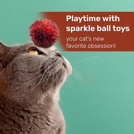 Tuff Kitty Puff Kats' N Us Cat Toy - Mini Size 1 Inch - Sparkle Ball Cat Toys - Glitter Assorted Colors (Pack of 6)