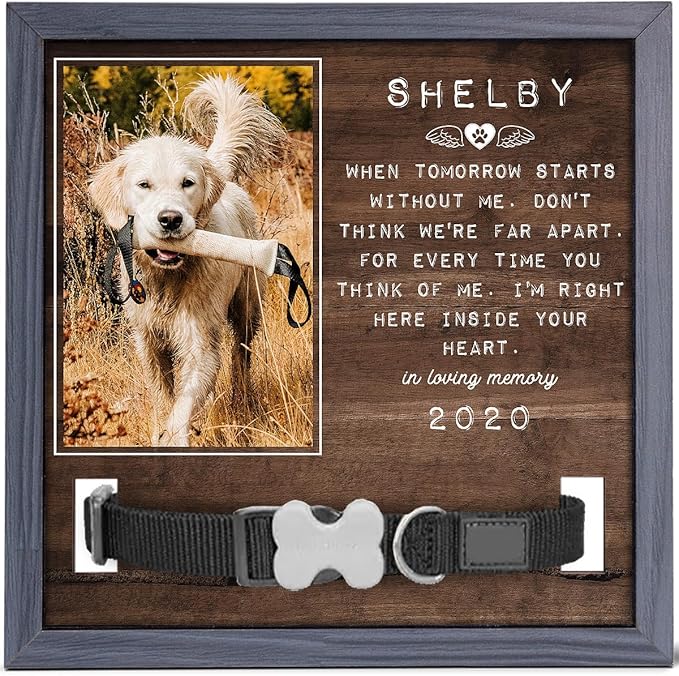 Pawfect House I'm Right Here Inside Your Heart, Personalized Pet Loss Sign (9x9IN) With Collar Holder, Dog Memorial Gifts for Loss of Dog, Bereavement Gifts Ideas, Pet Memorial Picture Frame