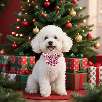 Lionet Paws Christmas Dog Collar with Sailor Bow, Cute Ho Christmas Tree Snowman Pink Dog Collar Bow Tie for Puppies and Cats, XS, Neck 8-12 inches