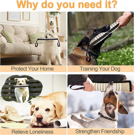 Dog Tug Toy Dog Bite Jute Pillow Pull Toy with 2 Strong Handles Perfect for Tug of War, Puppy Interactive Play, Tear Resistant Bite Training Toys for Small Medium Large Dogs (Black Footprint)