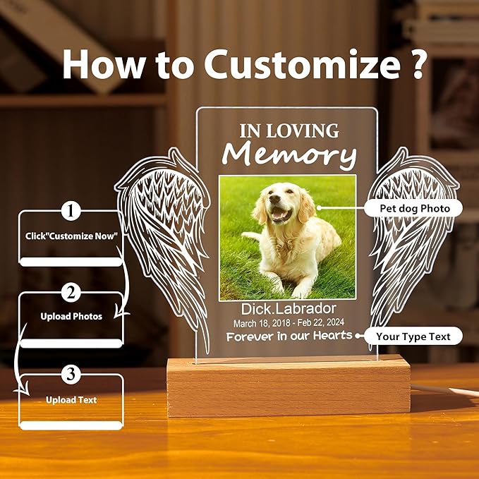 Pet Memorial Gifts for Dogs, Personalized Pet Memorial Night Lights, Dog Memorial Gifts for Loss of Dog, Loss of Dog Sympathy Gift, Dog Bereavement Remembrance Picture Frame