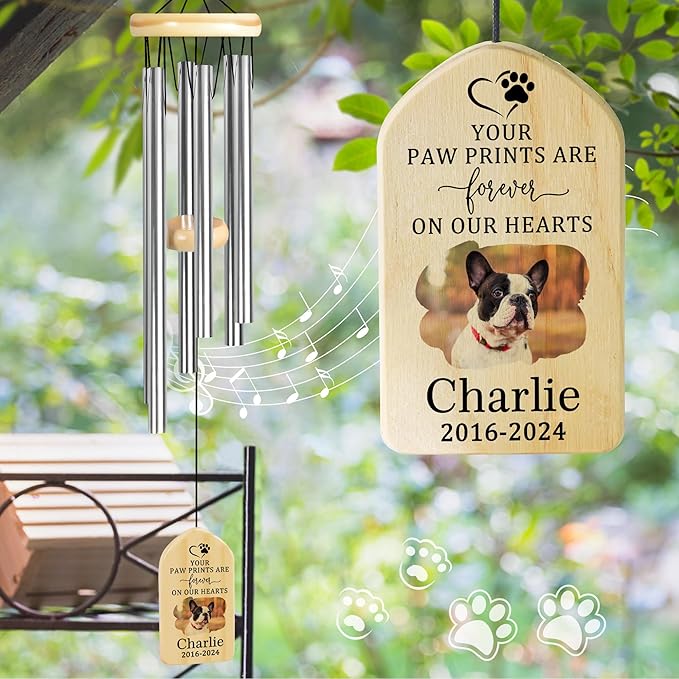 Pet Memorial Gifts, Personalized Pet Memorial Wind Chimes, Pet Loss Gifts, Dog Memorial Gifts for Loss of Dog, Pet Loss Sympathy Gift, Pet Remembrance Gift, in Memory of Pet - Paw Prints On Hearts