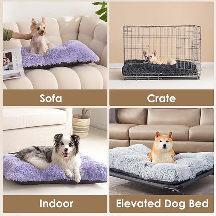 EHEYCIGA Fluffy Dog Crate Bed for Small Dogs, Plush Faux Fur Crate Pad, Calming Anti Anxiety Small Dog Bed, Washable Soft Warm Mat with Non-Slip Bottom, Purple