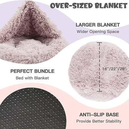 Himax Dog Beds for Large Dogs, Donut Dogs Beds with Blanket Attached, Calming Dog Bed Washable (20"/26"/35") Beige